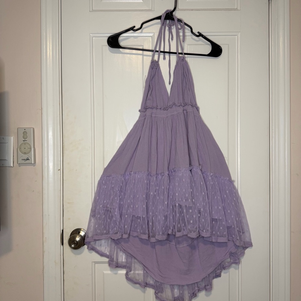 Lavender Halter Ruffle Mini Dress | Medium - Picture 3 of 4